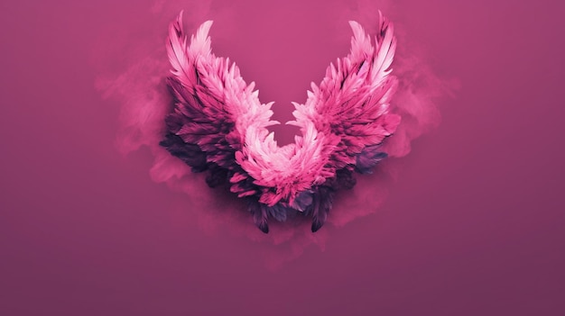 There is a pink and black bird with wings on a pink background generative ai