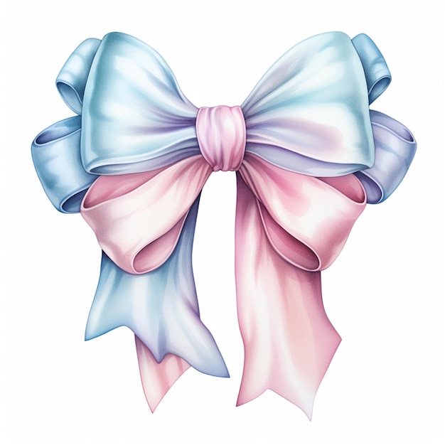 there is a pink and blue bow with a pink ribbon generative ai