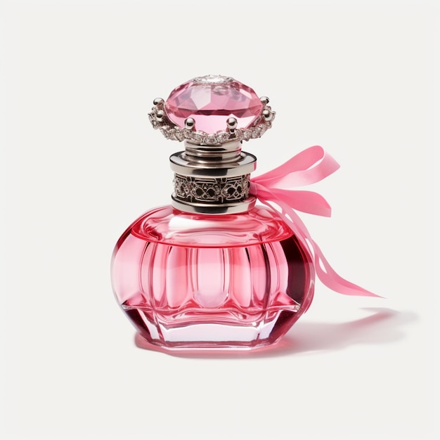 there is a pink bottle with a pink ribbon and a pink bow generative ai