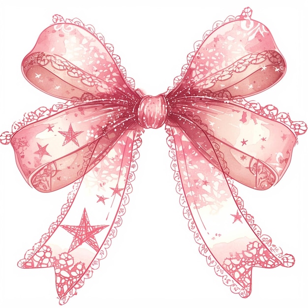 Photo there is a pink bow with stars on it generative ai