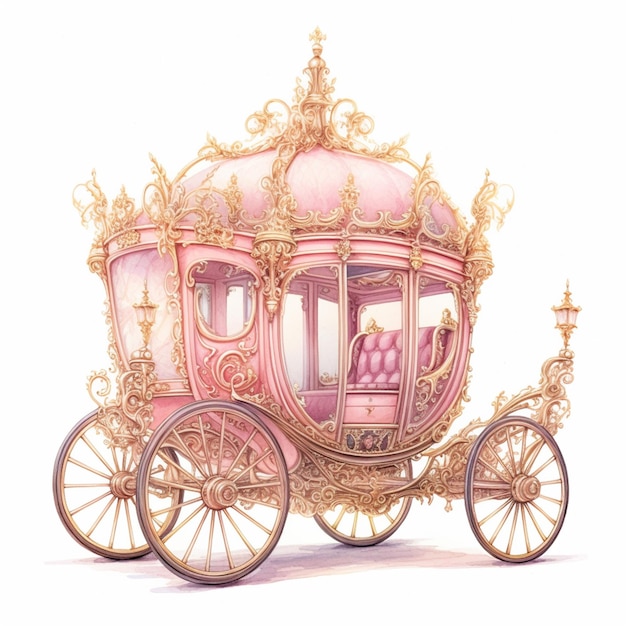 There is a pink carriage with gold trim and a pink seat generative ai