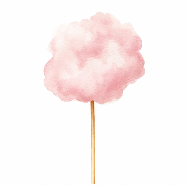 Photo there is a pink cotton candy on a stick on a white background generative ai