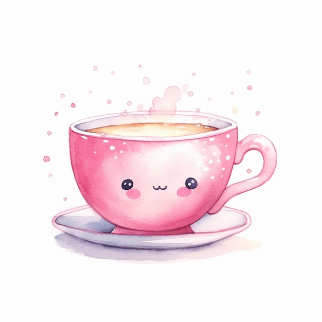 There is a pink cup with a smiley face on it generative ai