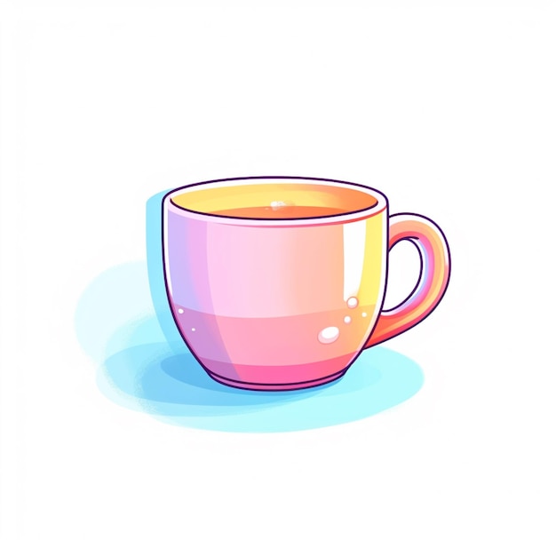 Photo there is a pink cup with a yellow rim on a white background generative ai