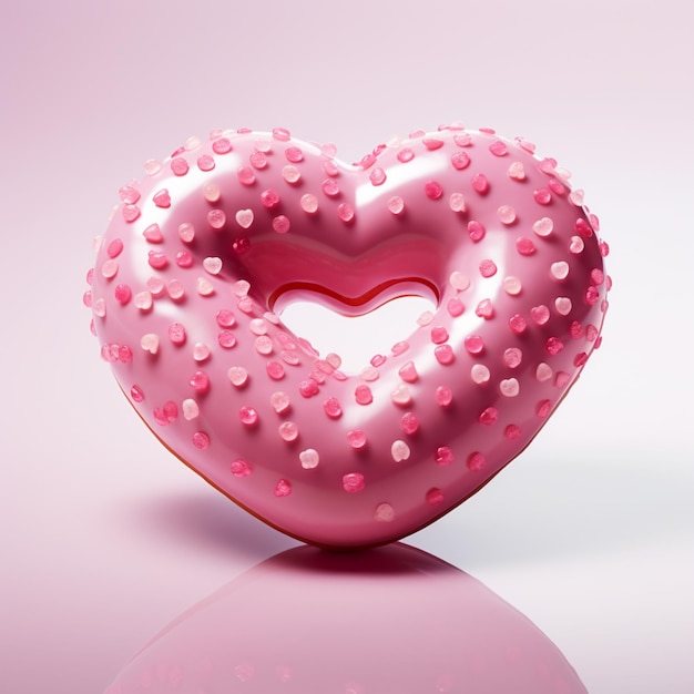 there is a pink donut with pink sprinkles in the shape of a heart generative ai