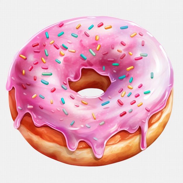 Photo there is a pink donut with sprinkles on it generative ai