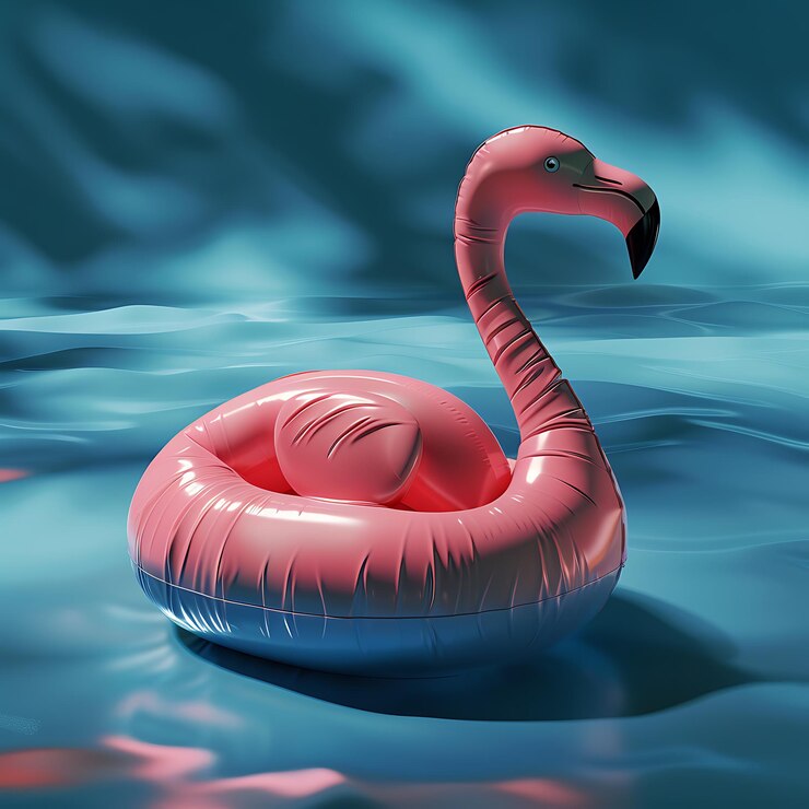 Photo there is a pink flamingo floating in the water on a blue background