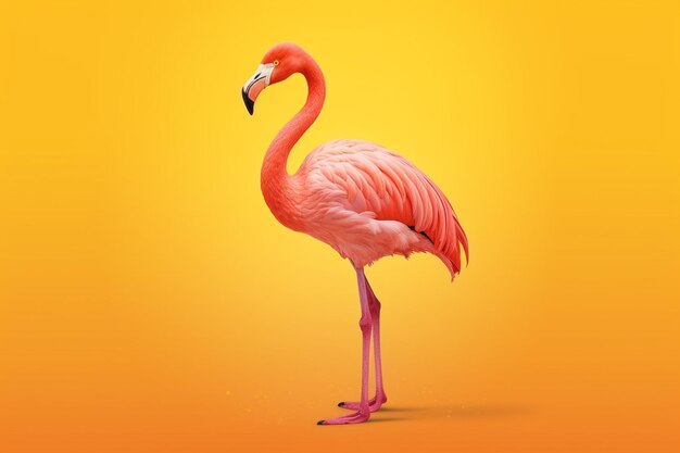 There is a pink flamingo standing on a yellow background generative ai