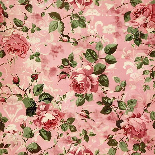 ピンクの花の壁紙 緑の葉と花が生み出される