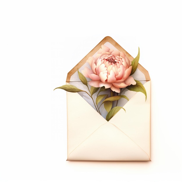 there is a pink flower in an envelope with a card generative ai