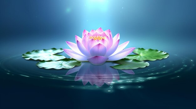 There is a pink flower floating on top of a body of water generative ai