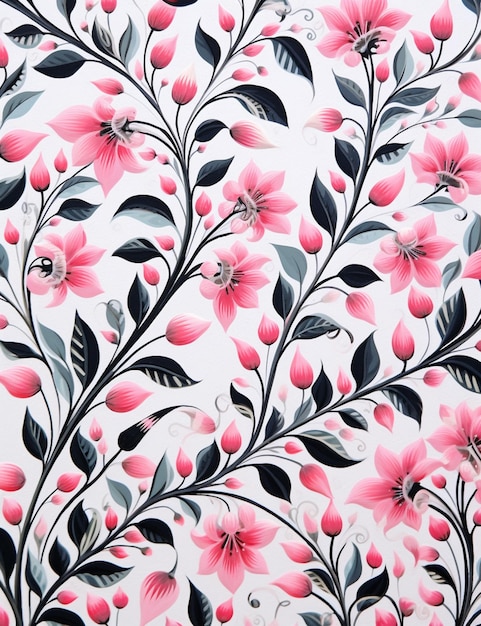 There is a pink flower pattern on a white background generative ai