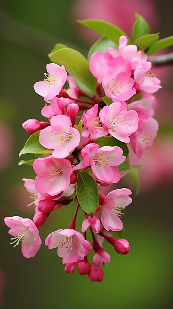 there is a pink flower that is on a branch generative ai