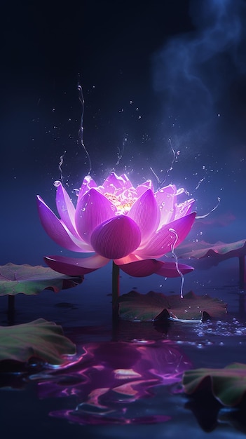 there is a pink flower that is floating in the water generative ai