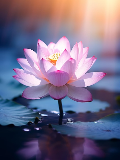 there is a pink flower that is floating in the water generative ai