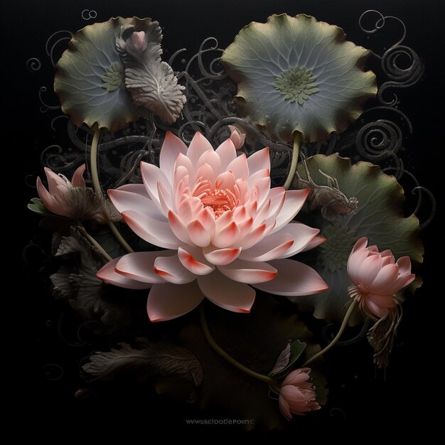 There is a pink flower that is sitting on a black background generative ai