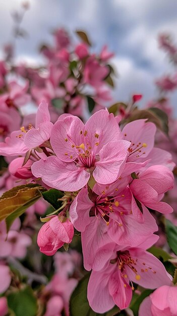 there is a pink flower that is on a tree generative ai