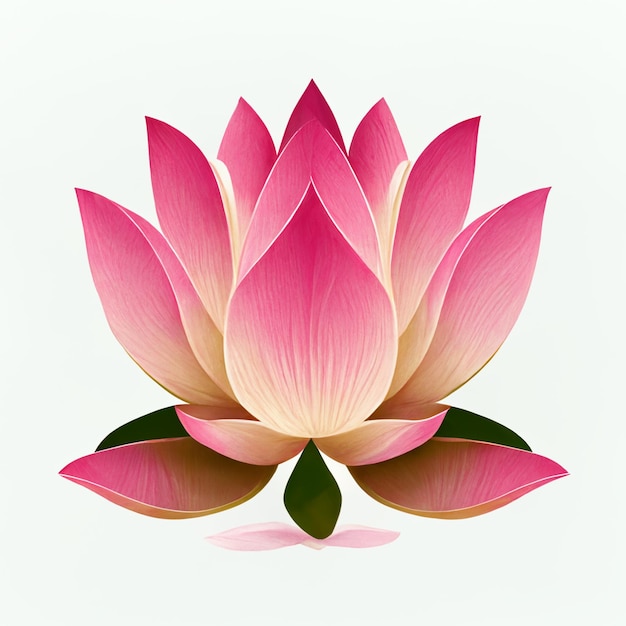 there is a pink flower with green leaves on a white background generative ai
