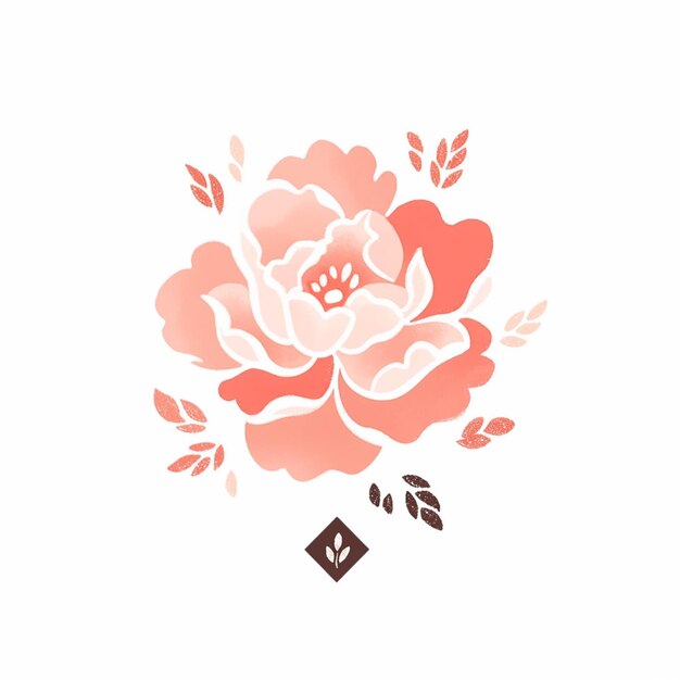 There is a pink flower with leaves on it on a white background generative ai