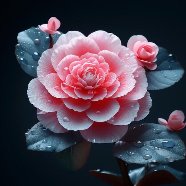 Есть розовый цветок с каплями воды на нем генеративный ай