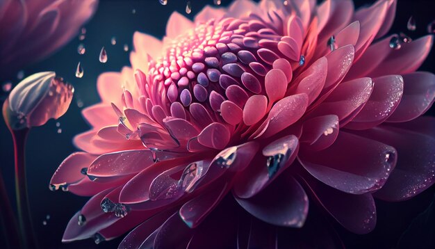 there is a pink flower with water droplets on it generative ai