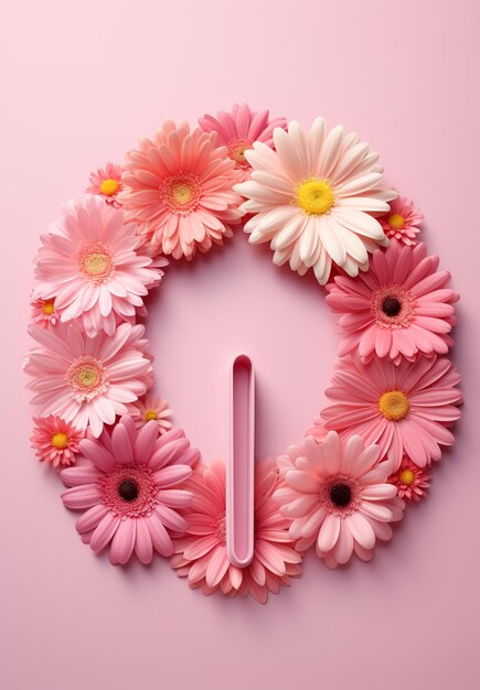 There is a pink flower wreath with a pink stick in the middle generative ai