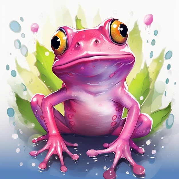 there is a pink frog with big eyes sitting on a leaf generative ai