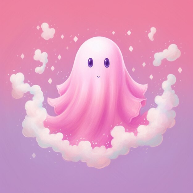 There is a pink ghost floating in the air with hearts generative ai