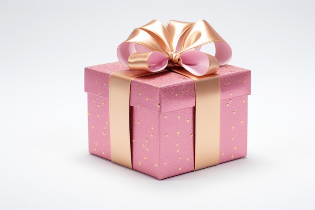 there is a pink gift box with a gold bow on it generative ai