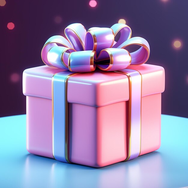 There is a pink gift box with a purple ribbon on it generative ai