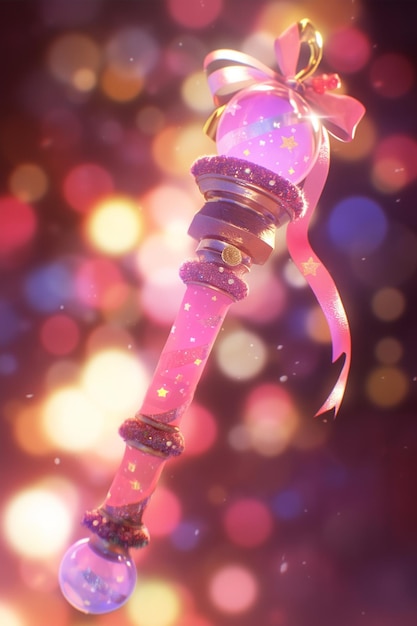there is a pink glass bottle with a bow on it generative ai