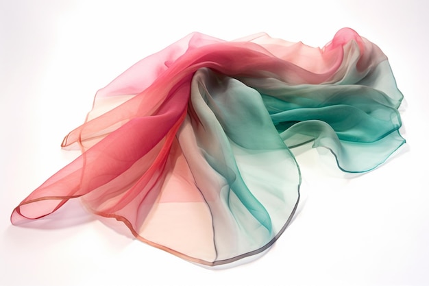 There is a pink and green scarf on a white surface generative ai