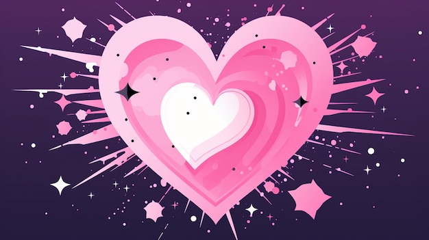 there is a pink heart with a black nose and a starburst generative ai