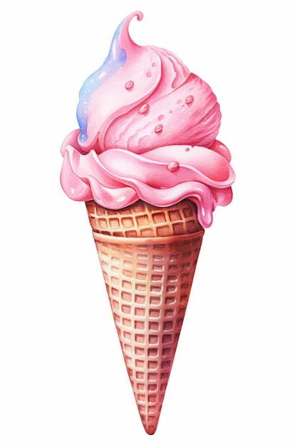 There is a pink ice cream cone with a blue swirl on top generative ai