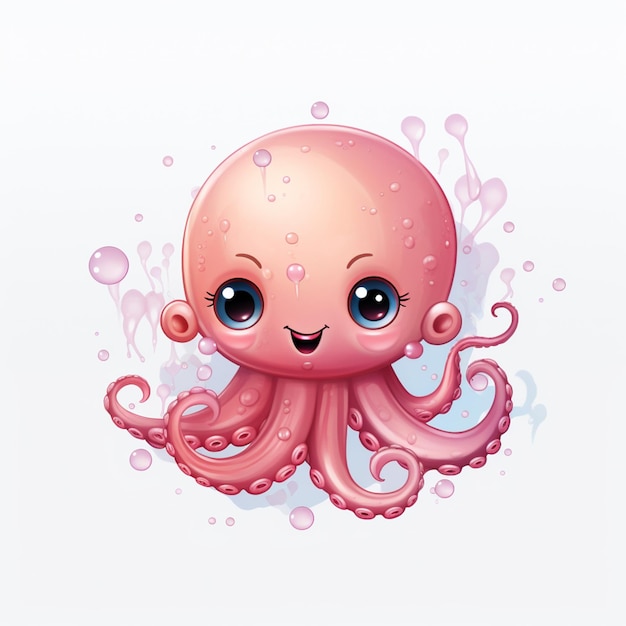 Там розовый осьминог с большой улыбкой на его лице генеративный ай