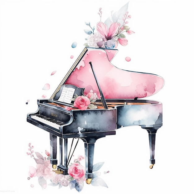 There is a pink piano with a flower arrangement on top generative ai