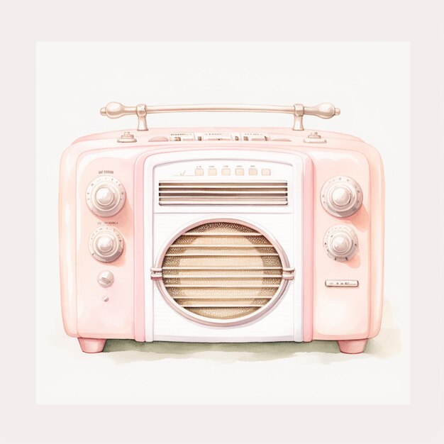 there is a pink radio sitting on a white surface generative ai