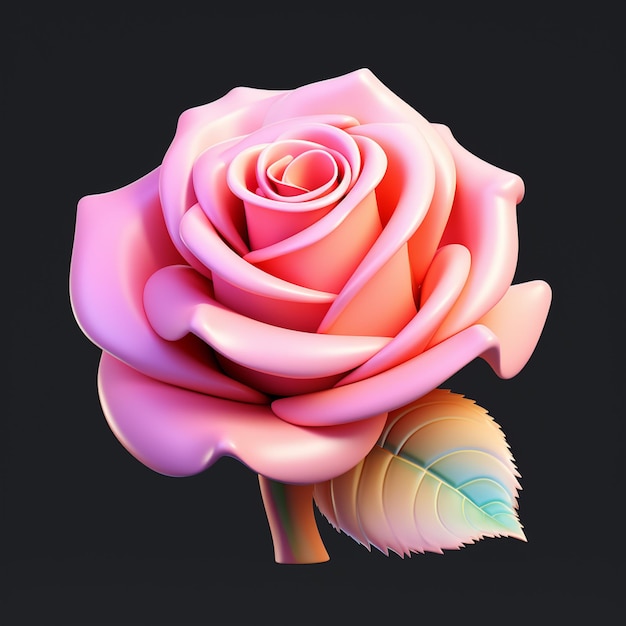 Photo there is a pink rose with a green leaf on it generative ai