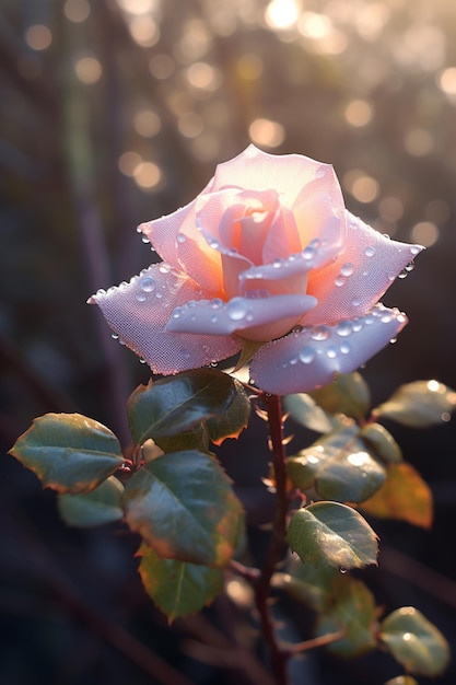 there is a pink rose with water droplets on it generative ai