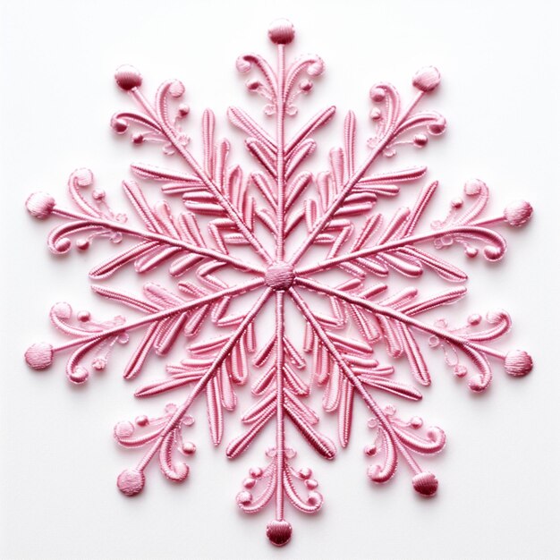 there is a pink snowflake made of icing on a white surface generative ai