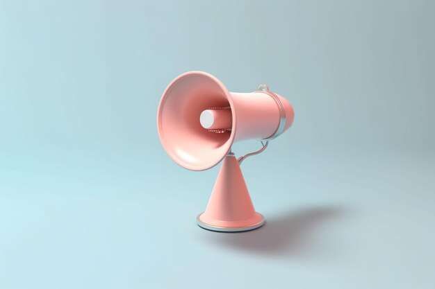 There is a pink speaker on a stand on a blue background generative ai