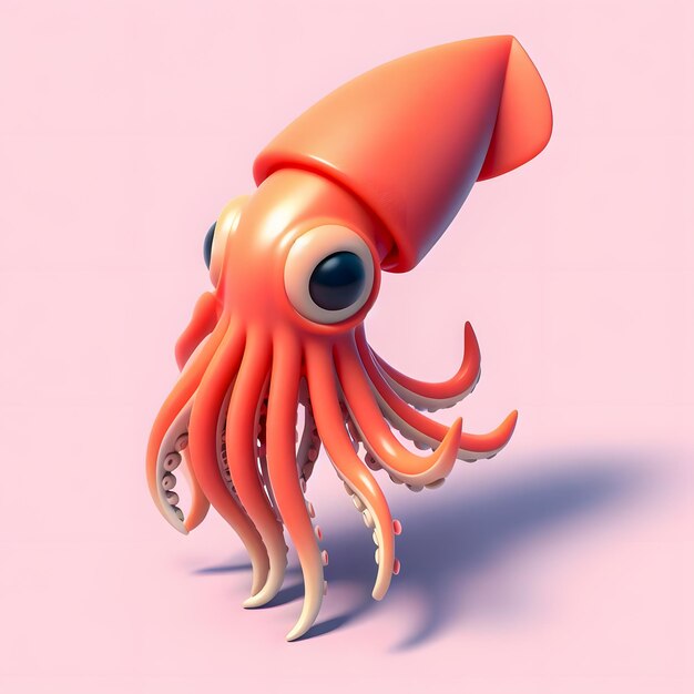 Photo there is a pink squid with a big eye and a long tail generative ai