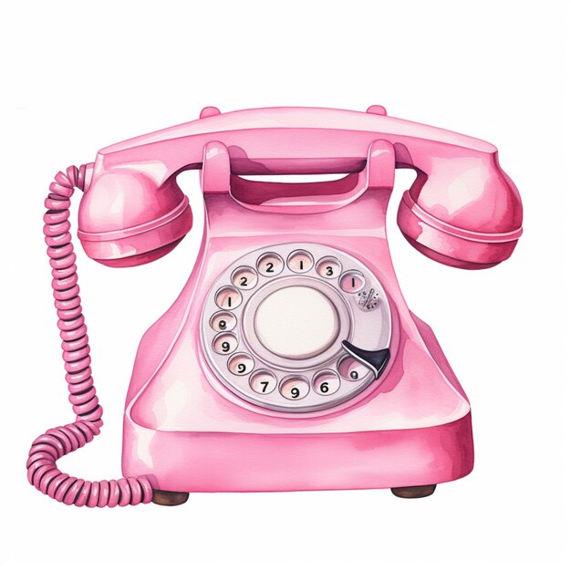 Photo there is a pink telephone with a cord on it generative ai