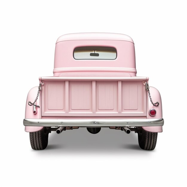 There is a pink truck with a chain on the back generative ai