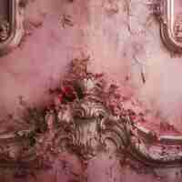 Photo there is a pink wall with a decorative molder and a flower generative ai