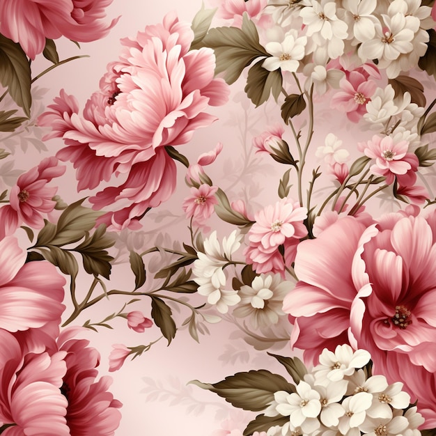 there is a pink and white floral wallpaper with many flowers generative ai