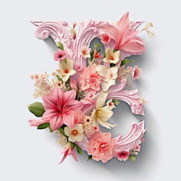 there is a pink and white flower arrangement on a white background generative ai