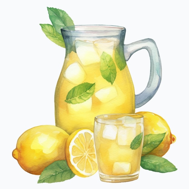 There is a pitcher of lemonade and two glasses of lemonade generative ai