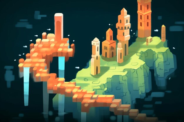 Photo there is a pixel art of a castle on a hill generative ai