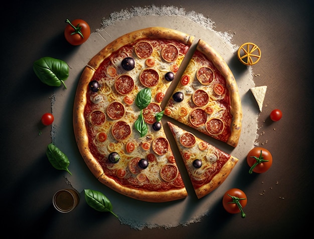 There is a pizza with several slices cut out of it generative ai
